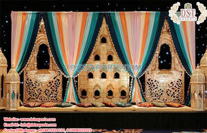 Décoration de scène Mehndi et Sangeet de Style arabe Siège de mariée marocain élégant pour scène Mehndi Décor de scène de nuit Mehndi musulman - Product Image 5