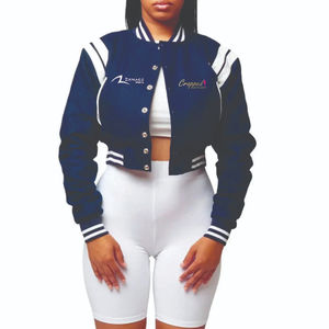 Chaqueta bordada de chenilla con logotipo personalizado para mujer, venta al por mayor, 100% de lana con manga de cuero, chaquetas universitarias recortadas para hombre y mujer - Product Image 1