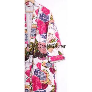 Bata Kimono de Algodón 100% de Primera Calidad, Color Blanco, Estilo Kantha, para Mujer, de la India - Product Image 3