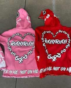 OEM logotipo personalizado de peso pesado sin cadena borde cortado Sudadera con capucha 3D Puff impresión Sudadera con capucha hombres recortada Raw Hem Sudadera con capucha de gran tamaño 100% algodón - Product Image 1