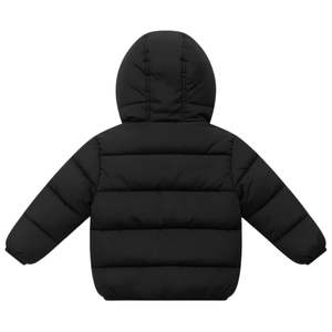 Kids Black Hooded Puffer <b>Jacket</b> Winter <b>Warm</b> Cotton Padded Coat With Soft Lining Zipper Closure OEM Wholesale - Product Image 2