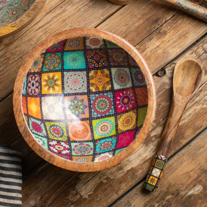 Cuenco de madera Esmalte Impreso Fabricante Nuevo diseño Hecho a mano Acacia Cuenco de madera para servir a un precio asequible - Product Image 1