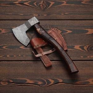 Hacha de Acero de Damasco Forjado de Primera Calidad con Mango de Madera de Palisandro y Hermoso Funda de Cuero, Hacha Resistente para Proyectos de Bricolaje - Product Image 5