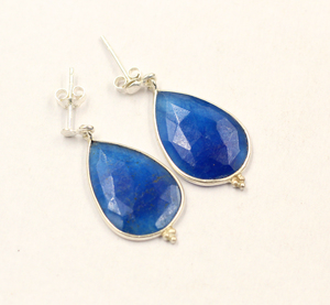 Blue Quartz Gemstone 925 Sterling <b>Silver</b> Rhodium Plated Bezel Setting Minimalist Women's <b>Stud</b> <b>Earrings</b> for Wholesale - Product Image 1