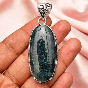Handmade 925 Sterling Silver Designer Pendant with Vintage Style Moss Agate Gemstone Bezel Setting Fine Jewelry for Women - Product Image 3