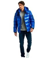 Veste matelassée noire brillante à capuche pour homme, fermeture éclair, doudoune d'hiver, coupe classique, vêtements de randonnée en plein air