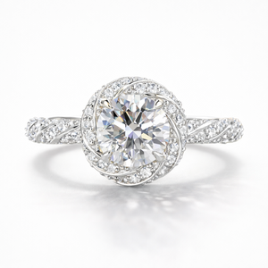 <b>14K</b> <b>Gold</b> <b>Ring</b> with Round Cut Moissanite Diamond Twisted Pave Design - Product Image 4
