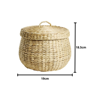 Cesta de jacinto de agua de lujo ecológica tejida a mano, organizador elegante versátil, tapa de mimbre de plástico, Sauce de ratán para decoración del hogar - Product Image 6