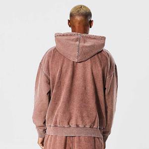Sweat à capuche pour homme de grande taille de l'usine directe lavage à l'acide brodé couleur unie poids lourd Collection hiver 2025 - Product Image 4