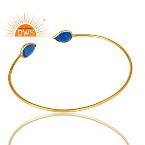 Bracelet manchette en argent sterling de qualité supérieure, serti d'une pierre précieuse naturelle de calcédoine bleue, bijoux personnalisés pour femme, cadeau pour elle - Product Image 3