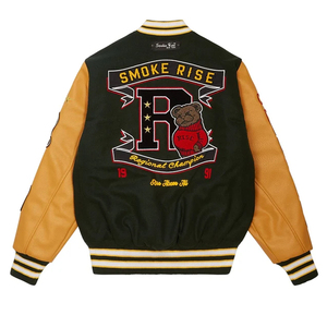 แจ็กเก็ตเบสบอลวิทยาลัยสำหรับผู้ชายเสื้อแจ็คเก็ตแขนหนังปักลายเสื้อแจ็กเก็ตนักบิน - Product Image 2