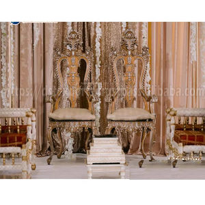 Pesado tallado boda escenario novia novio sillas novia novio tallado personalizado pakistaní boda tronos elegante oro tallado sillas - Product Image 1