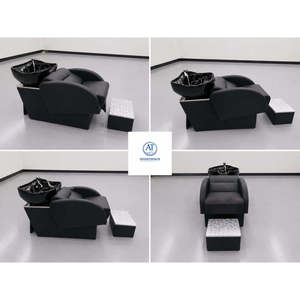 Smartspace - Sillón Reclinable de Lujo Contemporáneo para Lavado de Cabello, Color Negro, con Lavabo de Cerámica y Tapicería de Cuero Sintético - Product Image 2