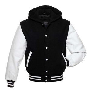 High Quality Custom Leather Sleeves and Wool Body Unisex Vintage Letterman Varsity Bomber Baseball Hoodie with Zipper Closure - Product Image 5