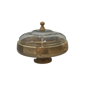 Dôme à gâteau à base ronde, élégant et durable, fini naturel, couverture en bois et verre pour mariages, fêtes, décoration intérieure, dôme à gâteau - Product Image 1