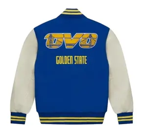 Chaqueta universitaria OVO estilo Letterman hecha a mano | Chaqueta azul Varsity State Warriors - Product Image 2