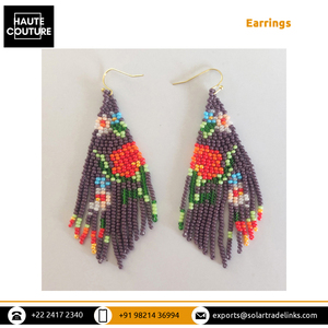 Grand fabricant indien largement vendu meilleure qualité style classique fait à la main fleur hawaïenne perlée magenta glands boucles d'oreilles - Product Image 3