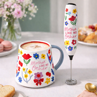 Kaffeetassen-Set Blumenmuster Keramiktasse mit Milchaufschäumer Geschenkset zum Muttertag Heim-Kaffee Großhandel