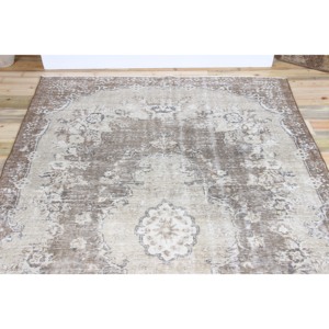 Tapis vintage 5,3x8,6 pieds, tapis turc en laine marron beige à motifs floraux - Product Image 4