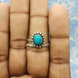 แหวนช่างฝีมือชาวโบฮีเมียเงินสเตอร์ลิง925ออกแบบด้วยพลอยเทอร์ควอยซ์เครื่องประดับงานแต่งทำด้วยมือหินหลักติดเพชร - Product Image 2