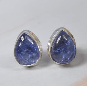 Boucles d'oreilles clous en Tanzanite bleue naturelle non traitée, forme poire, en argent sterling 925, bijoux pierre de naissance de décembre, traditionnels - Product Image 4