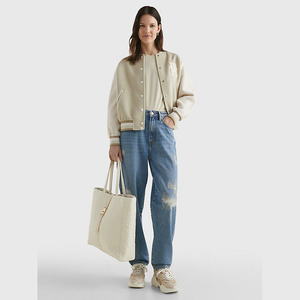 Wholesale Custom Women's Beige Varsity <b>Jacket</b> With Embroidered Letter H Logo Full Sleeve O-Neck Autumn Style - Product Image 3