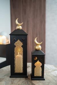 Elegant Metal Ramadan Crescent Lantern Set with Intricate Cutwork Soft Candle Glow Festive Home <b>Table</b> <b>Decor</b> - Product Image 6