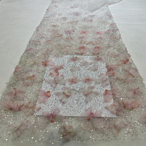 3D fleur mariée papillon vente Polyester tissu tissu en tulle floral brode de paillettes Design de luxe paillettes tissus - Product Image 2