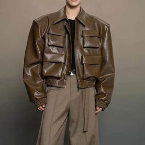 Chaqueta de Motocicleta para Hombre, Cuello Alto, Cuero Genuino, Invierno, Cierre Frontal, Casual, Resistente al Viento, Impermeable, Transpirable, Secado Rápido, Estilo Urbano - Product Image 3