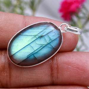 Pendentif recouvert de corde en labradorite, pierre précieuse lune et soleil, pendentif flash violet, pierre marquise plaquée or 18k - Product Image 4