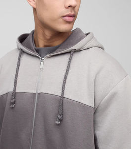 Wholesale Winter Casual Wear Custom Embroidered Oversized 100% Cotton Colour Block Zipper Hoodies Men's Plus Size Hip Hop High - Product Image 4