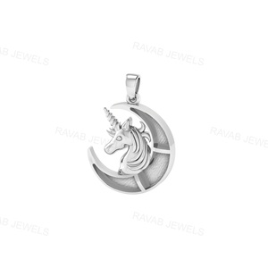 Elegante sólido 925 plata esterlina unicornio luna creciente caballo colgante encanto hecho a mano en la India regalo de boda recuerdo joyería - Product Image 5