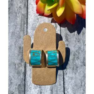 Navajo Handmade Kingman Turquoise <b>Sterling</b> <b>Silver</b> Geometric <b>Stud</b> <b>Earrings</b> - Product Image 1