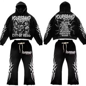 Conjunto de sudadera con capucha y pantalones de chándal desgastados con bordado de manga de serigrafía de lavado ácido de gran tamaño y peso pesado personalizado - Product Image 6