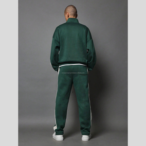 Conjunto informal de chándal de 2 piezas ODM, sudadera de corte regular con cremallera y cuello embudo, pantalones de corte recto, cinta lateral, estampado de peso pesado - Product Image 3