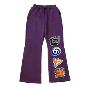 Chenille broderie Logo hommes pantalons de survêtement lavage acide Flare pantalons de survêtement survêtement pantalon pour hommes avec déchets élastiques - Product Image 1