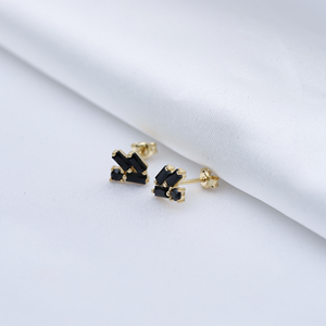 Minimalista negro CZ Baguette diseño Stud pendientes venta al por mayor hecho a mano moda 925 plata esterlina joyería turca - Product Image 2