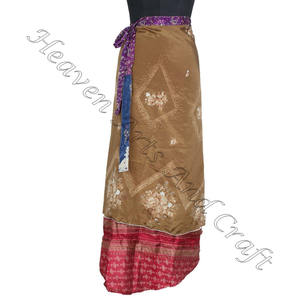 Nuevo vestido de falda envolvente mágica de seda reciclada Bohemia Vintage hecho a mano en la India Reversible de dos capas de talla grande estilo indio - Product Image 6