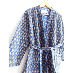 Bata de Baño Larga de Lujo, Acolchada, con Estampado de Bloques, Cuello en V, Cierre con Cordón, Algodón Suave, Secado Rápido, Transpirable, Ropa de Dormir para Mujer - Product Image 4