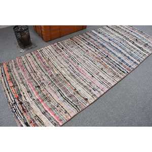 พรมคิลิมวินเทจขนาด 4x9.7 ฟุต สีดำขอบดำ ทำจากขนสัตว์แบบตุรกี - Product Image 2