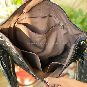 Nouveaux cheveux sur sac à main en cuir de vachette métallique Collection élégante usiné à la main sculpture en cuir imprimé Animal frange femmes sacs à main - Product Image 6