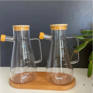 Bamboo Oil Bottle Stand-Natural Wood 2-Compartment Cruet Holder - Product Image 2