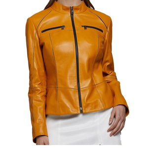 Veste en cuir de motard pour femme OEM en cuir de vache, fermeture éclair, respirante, moto, coupe ajustée, légère, vêtements de sécurité pour moto d'hiver - Product Image 2