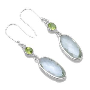 ต่างหูสปินเนอร์สีน้ำเงินบุษราคัม925แข็งเงินสเตอร์ลิงสำหรับผู้หญิงต่างหูพลอยสีฟ้าต่างหูห้อยเครื่องประดับ - Product Image 1