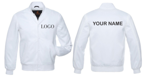 Hot Selling Letterman College Sports Baseball <b>White</b> Satin Bomber Varsity <b>Jacket</b> All Sizes Customise logo <b>Jackets</b> for <b>Men</b> - Product Image 3