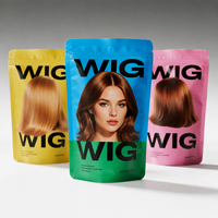 Sacs d'emballage en plastique personnalisés avec impression numérique du logo, pochettes verticales à fermeture éclair pour extensions de cheveux, sacs de rangement à motifs