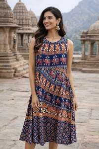 ชุดเดรสผ้าฝ้ายสวยงาม แขนกุด ทรง Naptol ยาว สไตล์ยุโรป ดีไซน์ล่าสุด ทันสมัย ลายพิมพ์เก๋ไก๋ สำหรับเด็กผู้หญิงและผู้หญิง - Product Image 3