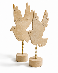 Ensemble de 2 sculptures d'oiseaux en travertin de luxe sur support doré antique, 15x10 pouces, décoration cadeau - Product Image 3