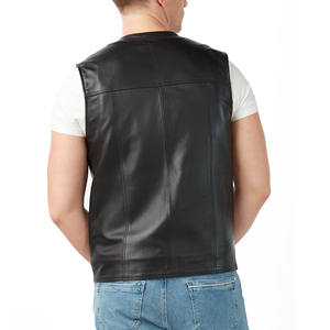 2026 Hot Selling Custom Design <b>Men's</b> Professional Winter Motorcycle <b>Vest</b> for Style Genuine Leather Hooded Sheep Fur <b>Black</b> - Product Image 4