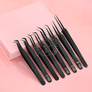 Pinzas Premium para Extensión de Pestañas con Punta de Fibra, Curvadas, Clásicas, Rectas, de Volumen, Finas, con Agarre Antideslizante, Herramienta de Precisión Negra - Product Image 1